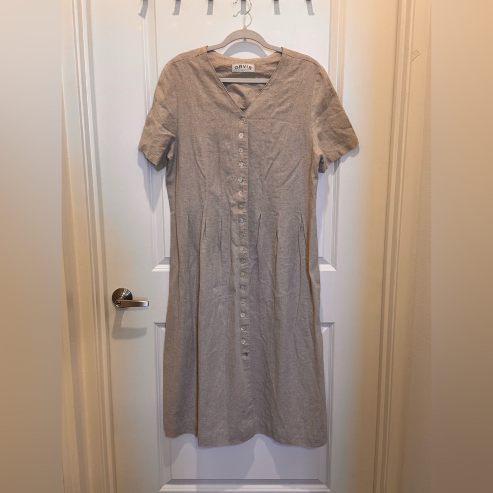 Orvis Tan Button-Front Midi Dress